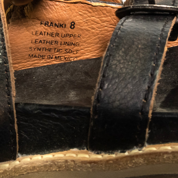 Freebird by Steven Franki Black Brown Leather Slip On Buckle Sandals Size 8 - Picture 6 of 10